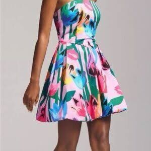 Hutch 18W Strapless Floral Mini Dress Bubble Hem Wedding Guest Party Dress
